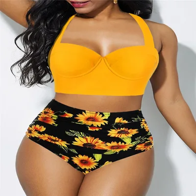 Sunflower print bikini set Yellow - Shop at LoveMi