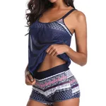 Sexy plus fat plus size mesh ladies split boxer swimsuit - Blue