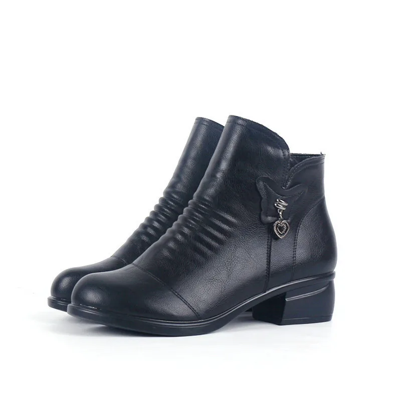 17 years' new women's new women's round head, rough heel and anti skid boots, middle aged mothers, comfortable and comfortable cashmere shoes 17 ... - Shop at LoveMi