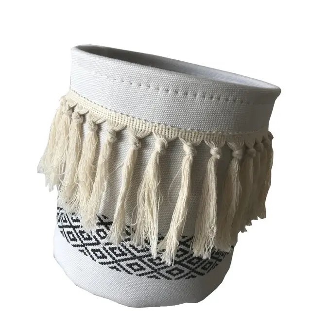 Tassel canvas storage bucket White - Shop at LoveMi