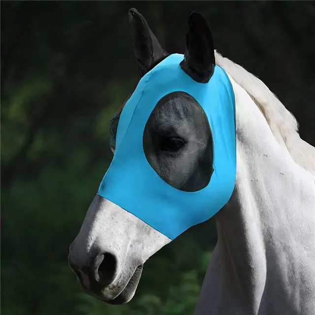 Lycra Horse Fly Mask With Ears Comfort Fit Mesh Trail Pasture Sun UV Protection Blue - Shop at LoveMi