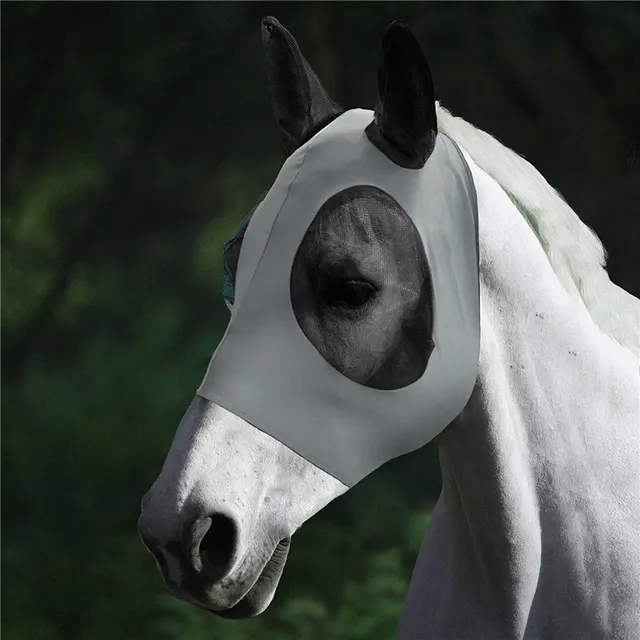 Lycra Horse Fly Mask With Ears Comfort Fit Mesh Trail Pasture Sun UV Protection Grey - Shop at LoveMi