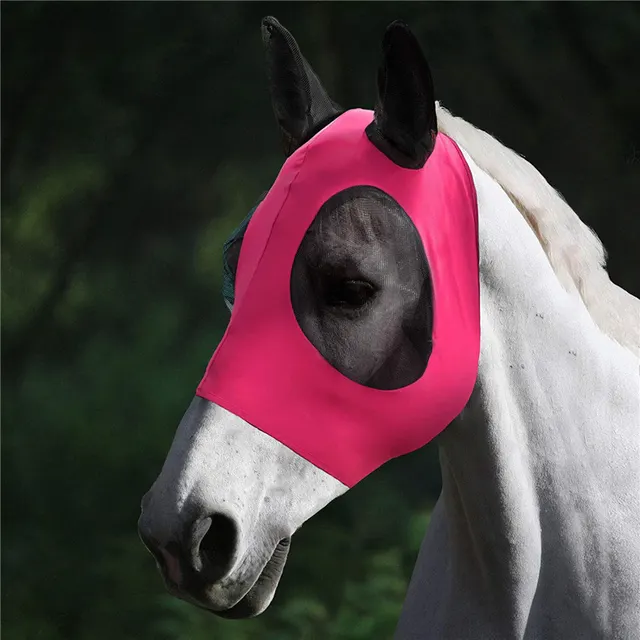 Lycra Horse Fly Mask With Ears Comfort Fit Mesh Trail Pasture Sun UV Protection Rose Red - Shop at LoveMi