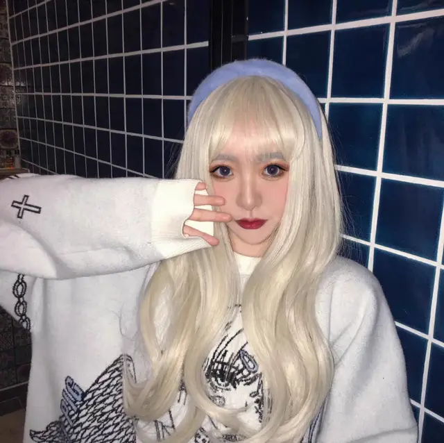 Light pink long curly hair White - Shop at LoveMi