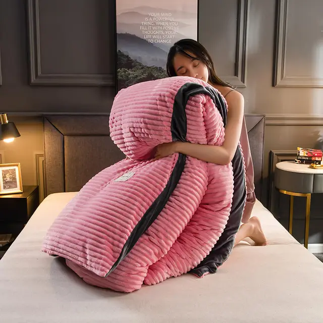 Thick coral fleece double sided quilt cover Pink - Shop at LoveMi