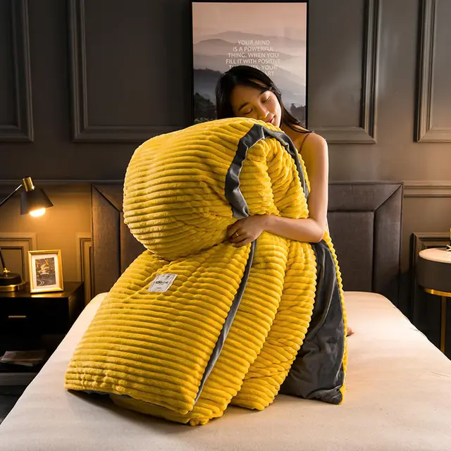 Thick coral fleece double sided quilt cover Yellow - Shop at LoveMi