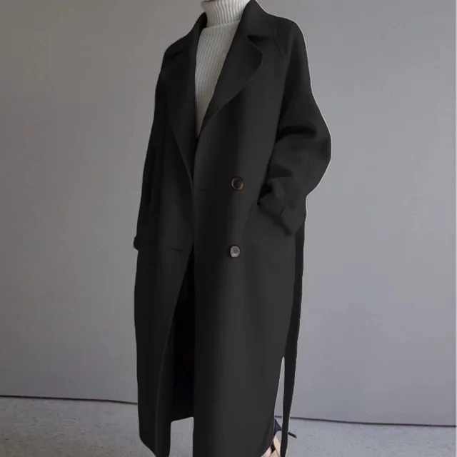 Womens Lapel Cashmere coat Black - Shop at LoveMi