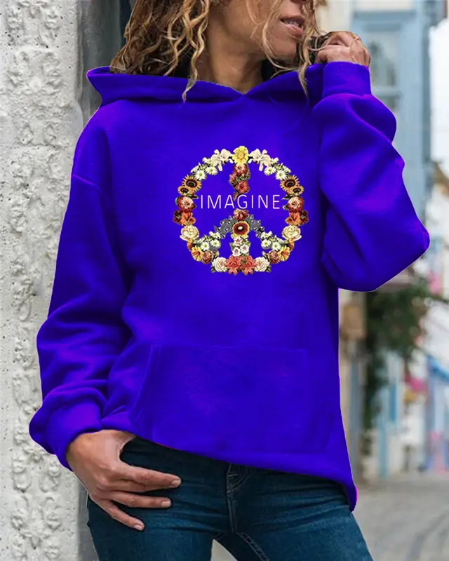 Women's Drawstring Long Sleeved Hooded Sweater Blue - Shop at LoveMi