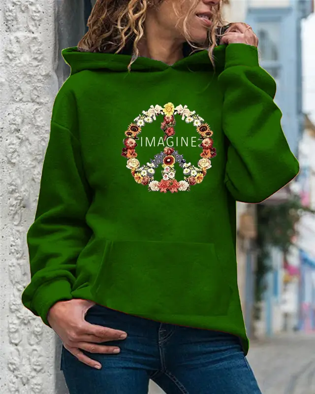 Women's Drawstring Long Sleeved Hooded Sweater Green - Shop at LoveMi
