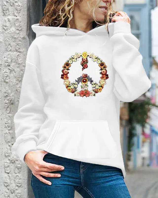 Women's Drawstring Long Sleeved Hooded Sweater White - Shop at LoveMi