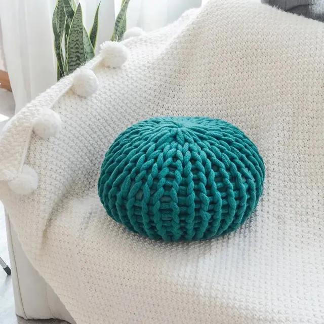 Handmade Thick Wool Woven Pillow, Creative Round Futon Green - Shop at LoveMi