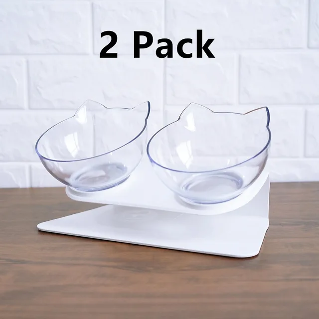 Cat Double Bowl Cat Food Bowl Protects Cervical Vertebra 2 Pack Double White - Shop at LoveMi