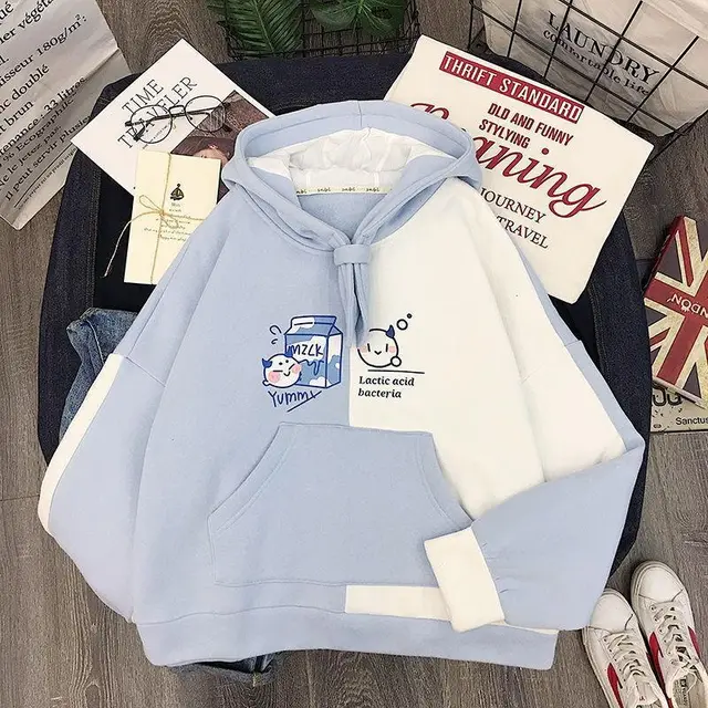 Loose plus fleece hooded long sleeved sweater 4Color - Shop at LoveMi