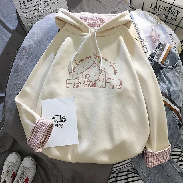 Loose plus fleece hooded long sleeved sweater 7Color - Shop at LoveMi