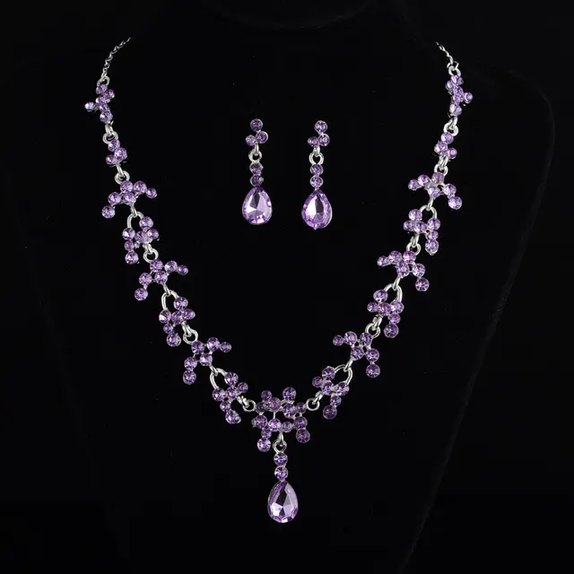 Bridal jewelry, necklace, earring set, wedding dress, jewelry accessories, fast selling pass Purple - Shop at LoveMi