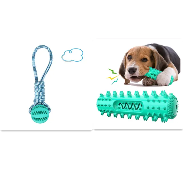 Dog Toys Balls Interactive Treat Rope Rubber Leaking Balls For Small Medium Dogs Chewing Bite Resistant Pet Tooth Cleaning Blue Set - Shop at LoveMi