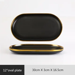 Ceramic black bowl and plate cutlery set - 11.5 Inch Oval