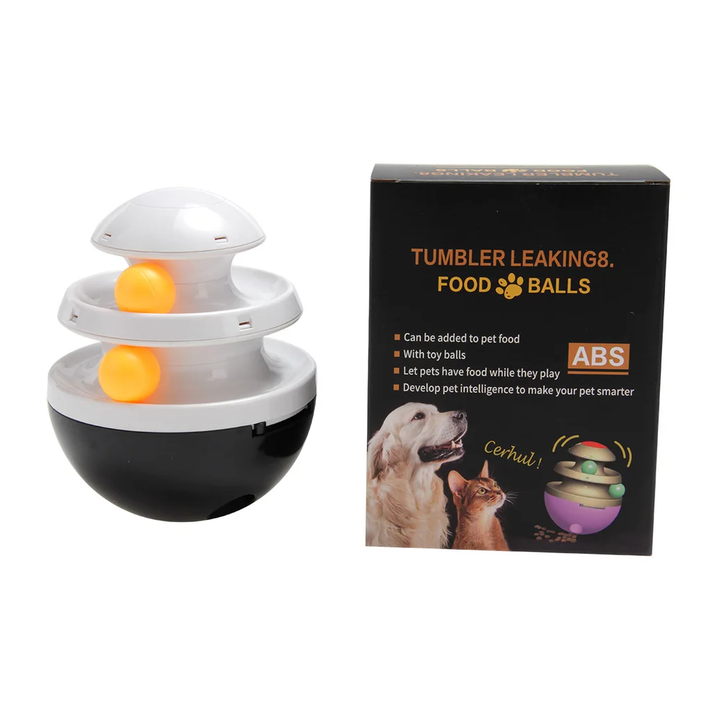 Interactive Dog Cup, Dog Food Dispenser, Leaky Ball - White Black