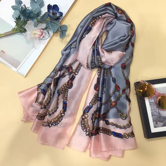 Silk Scarf Women's Spring and Autumn Long Silk With Shawl Grey Blue - Shop at LoveMi