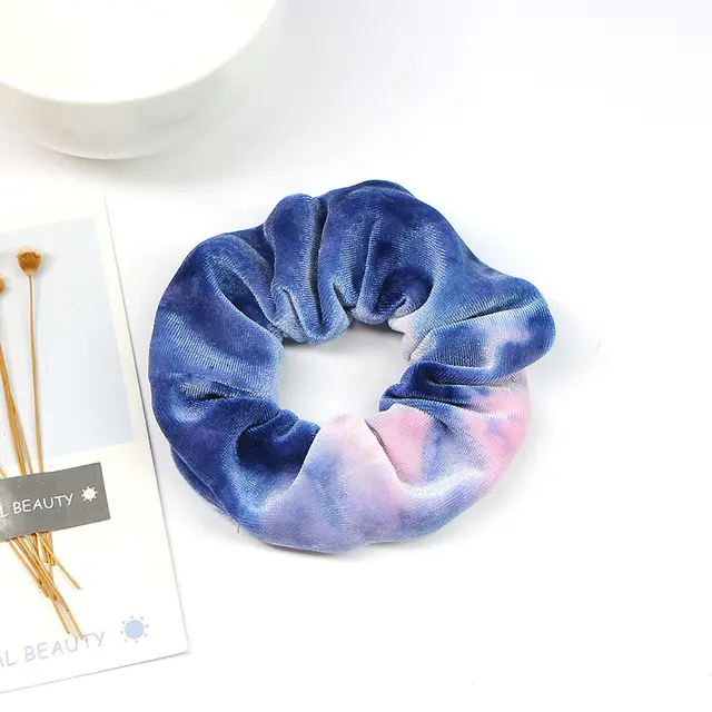 Gradient gold velvet cloth hair ring Blue - Shop at LoveMi