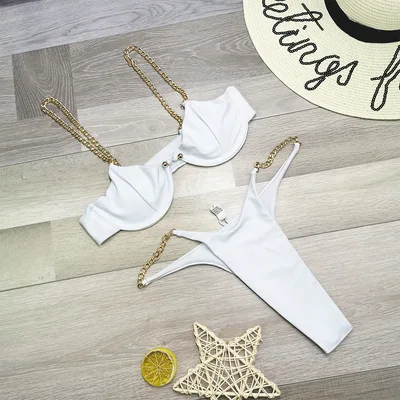 Chain halter one piece swimsuit White - Shop at LoveMi
