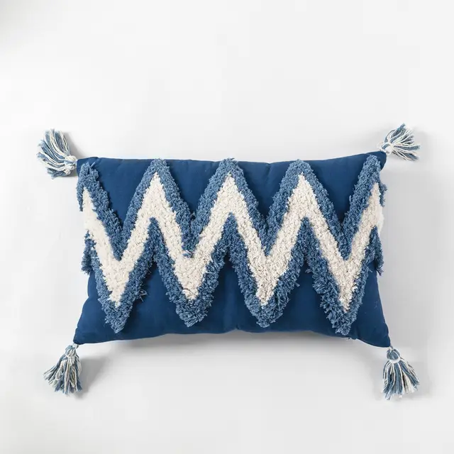 Colorful geometric tufted embroidery pillow Blue - Shop at LoveMi