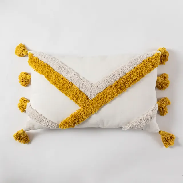 Colorful geometric tufted embroidery pillow Yellow - Shop at LoveMi