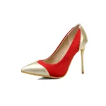 Low stiletto suede patent leather shoes - Red