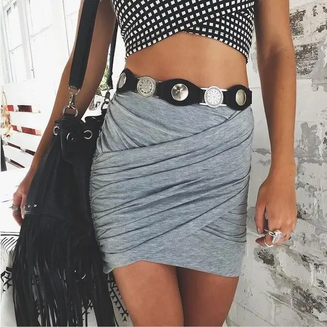 women's sexy pleated nightclub bag hip skirt Grey - Shop at LoveMi