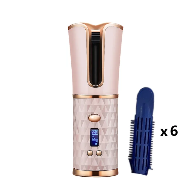 Multifunctional Automatic Wireless Curling Iron Pink And Clip 6Pcs - Shop at LoveMi