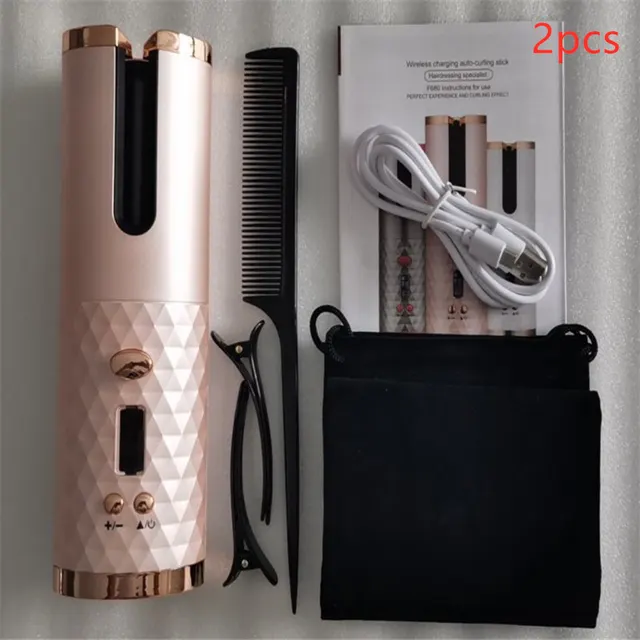 Multifunctional Automatic Wireless Curling Iron Pink Straight 2Pcs - Shop at LoveMi
