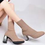 Elastic boots women high heels - Khaki