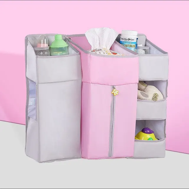 Crib hanging bag universal baby supplies storage bag Gray Pink - Shop at LoveMi
