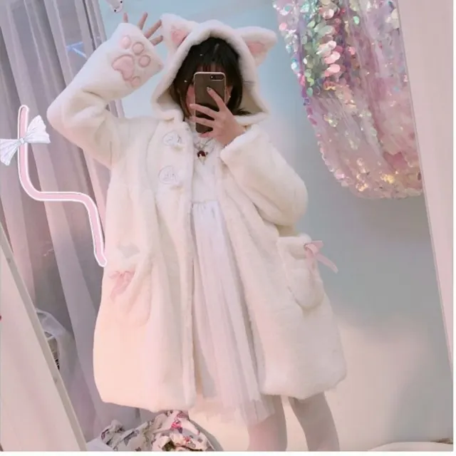 Plush coat thickened plus fleece coat women's clothing White - Shop at LoveMi