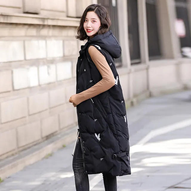 Hooded mid length cotton vest Black - Shop at LoveMi
