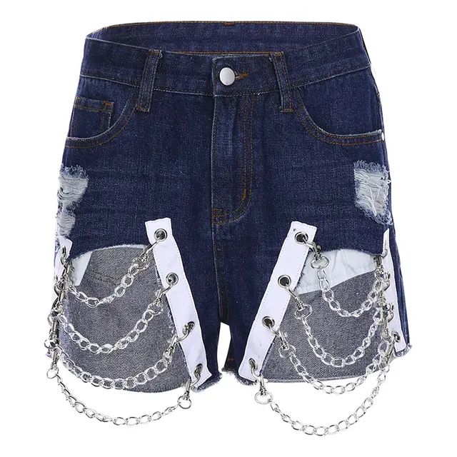 BF chain cutout shorts Blue - Shop at LoveMi