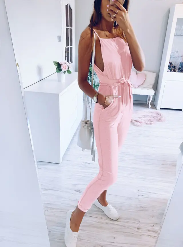 Suspenders lace up jumpsuit Pink - Shop at LoveMi