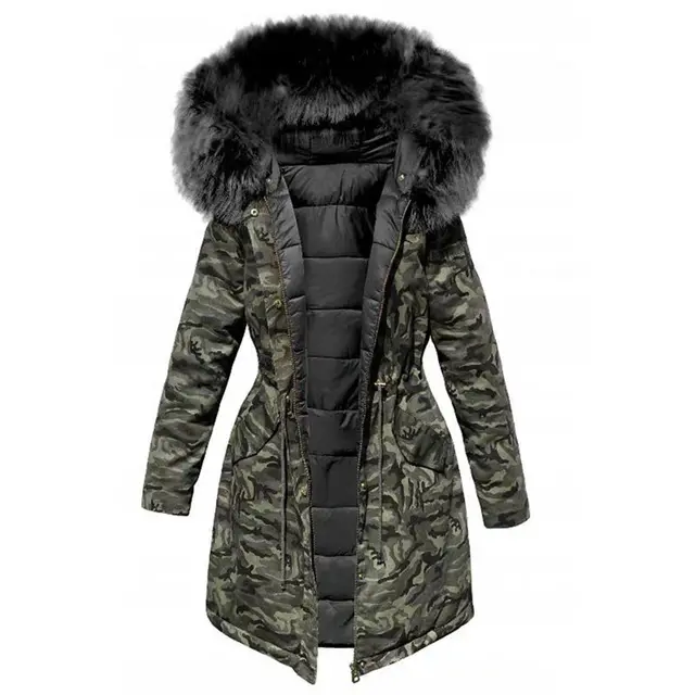 Plush Thick Coat Loose Big Fur Collar Mid length Camouflage Cotton Camouflage - Shop at LoveMi