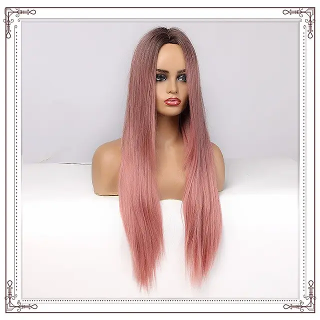 Gradient Color Long Curly Hair Mechanism Chemical Fiber Wig Headgear Pinkstraighthair - Shop at LoveMi