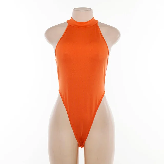 Women's sleeveless round neck backless sexy bodysuit Orange - Shop at LoveMi