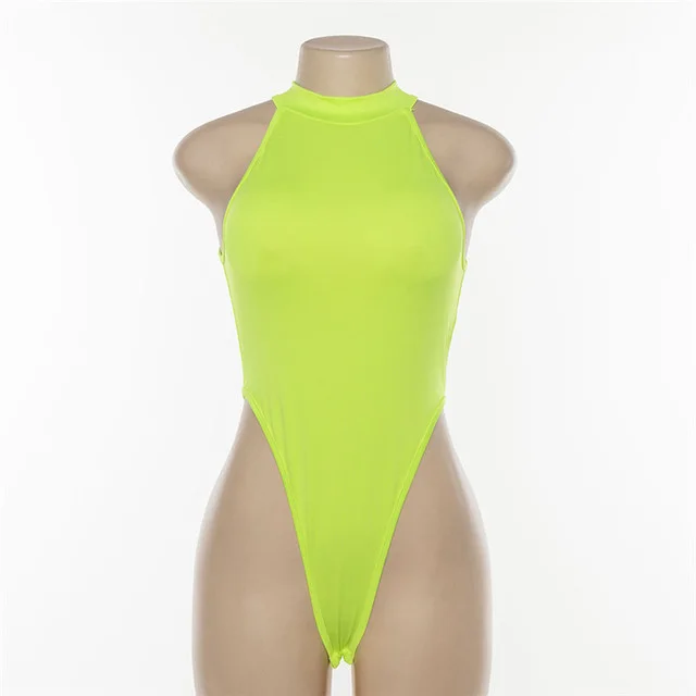 Women's sleeveless round neck backless sexy bodysuit Yellow - Shop at LoveMi