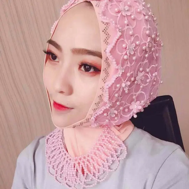 new Muslim hijab chiffon beaded scarf Ancient Powder - Shop at LoveMi