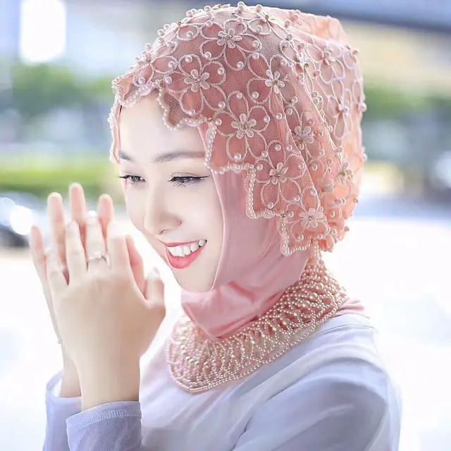 new Muslim hijab chiffon beaded scarf Pink - Shop at LoveMi