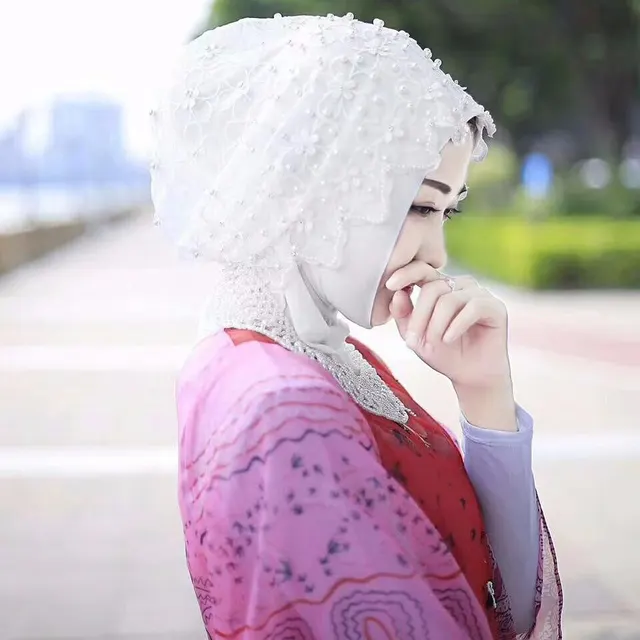 new Muslim hijab chiffon beaded scarf White - Shop at LoveMi