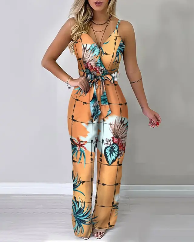 Sling temperament wide leg jumpsuit Yellow - Shop at LoveMi