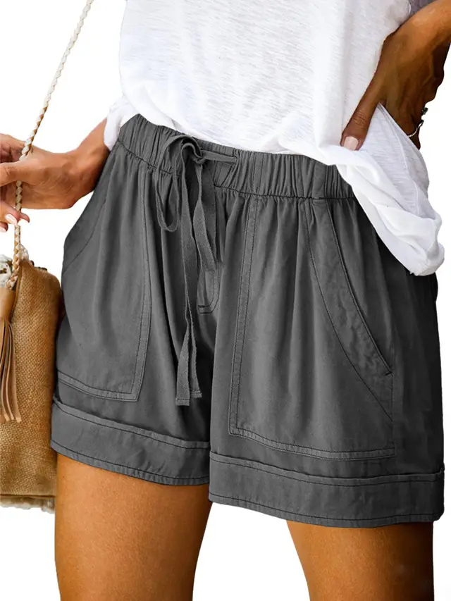 Wide leg loose high waist elastic lace up shorts Dark Grey - Shop at LoveMi