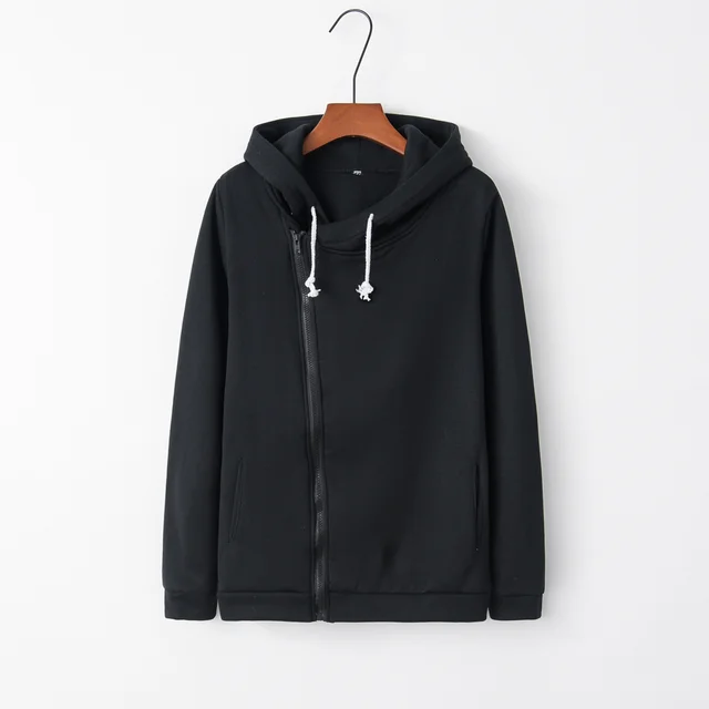 Long sleeved lapel pocket diagonal zipper sweatshirt Black - Shop at LoveMi