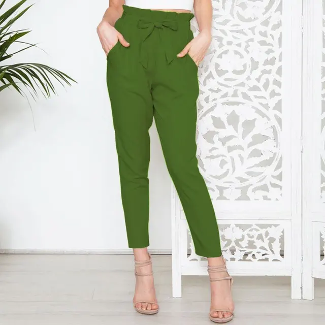European and American new fashion wild waist cropped pants Green - Shop at LoveMi