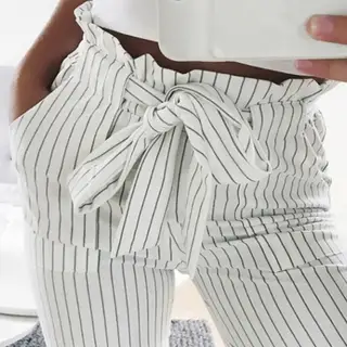 European and American new fashion wild waist cropped pants - White