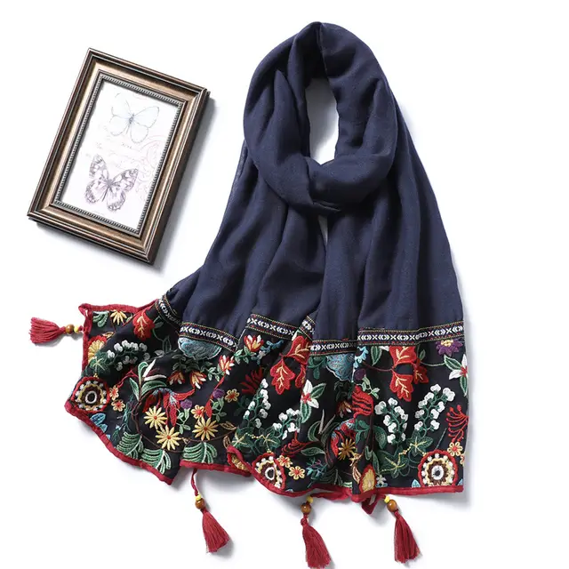 Vintage cotton scarf shawl Navy Blue - Shop at LoveMi